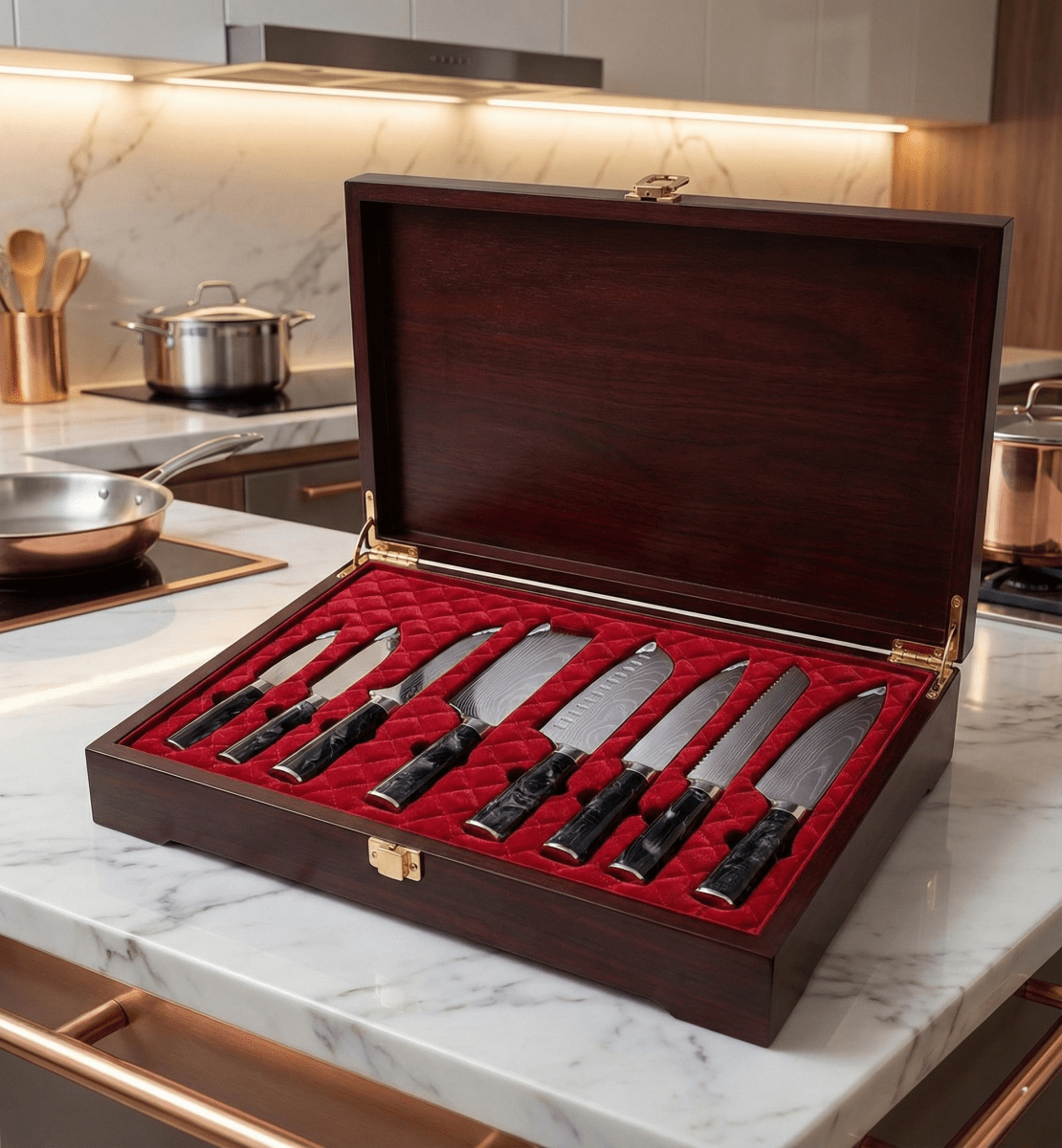 Japanilainen Premium Damascus 8-osainen Veitsisetti – Tarkkuuskokoelma